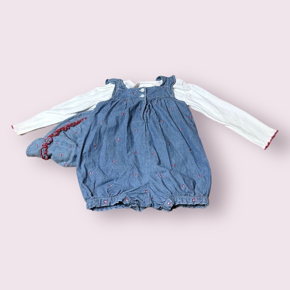 Vintage Baby Bonnie Jean Denim Floral Print Outfit With Hat Size 12-18 Months - Picture 2 of 10